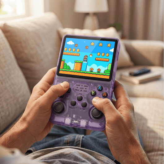Person playing the RetroVerse Pro 2.0 R36S handheld gaming console